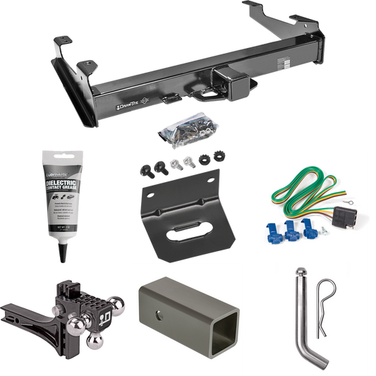 Fits 2003-2007 GMC Sierra 3500 Trailer Hitch Tow PKG w/ 4-Flat Wiring Harness + 2-1/2" to 2" Adapter 6" Length + Adjustable Drop Rise Triple Ball Ball Mount 1-7/8" & 2" & 2-5/16" Trailer Balls + Pin/Clip + Wiring Bracket + Electric Grease (For (Class