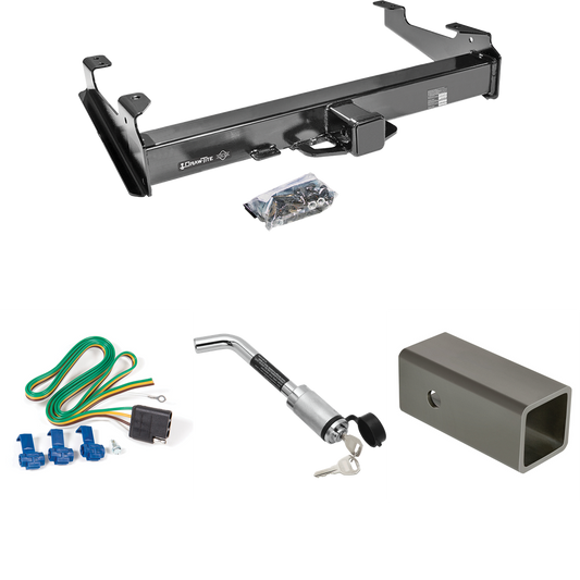 Fits 2001-2006 GMC Sierra 2500 HD Trailer Hitch Tow PKG w/ 4-Flat Wiring Harness + 2-1/2" to 2" Adapter 6" Length + Hitch Lock (For 8 ft. Bed Models) By Draw-Tite