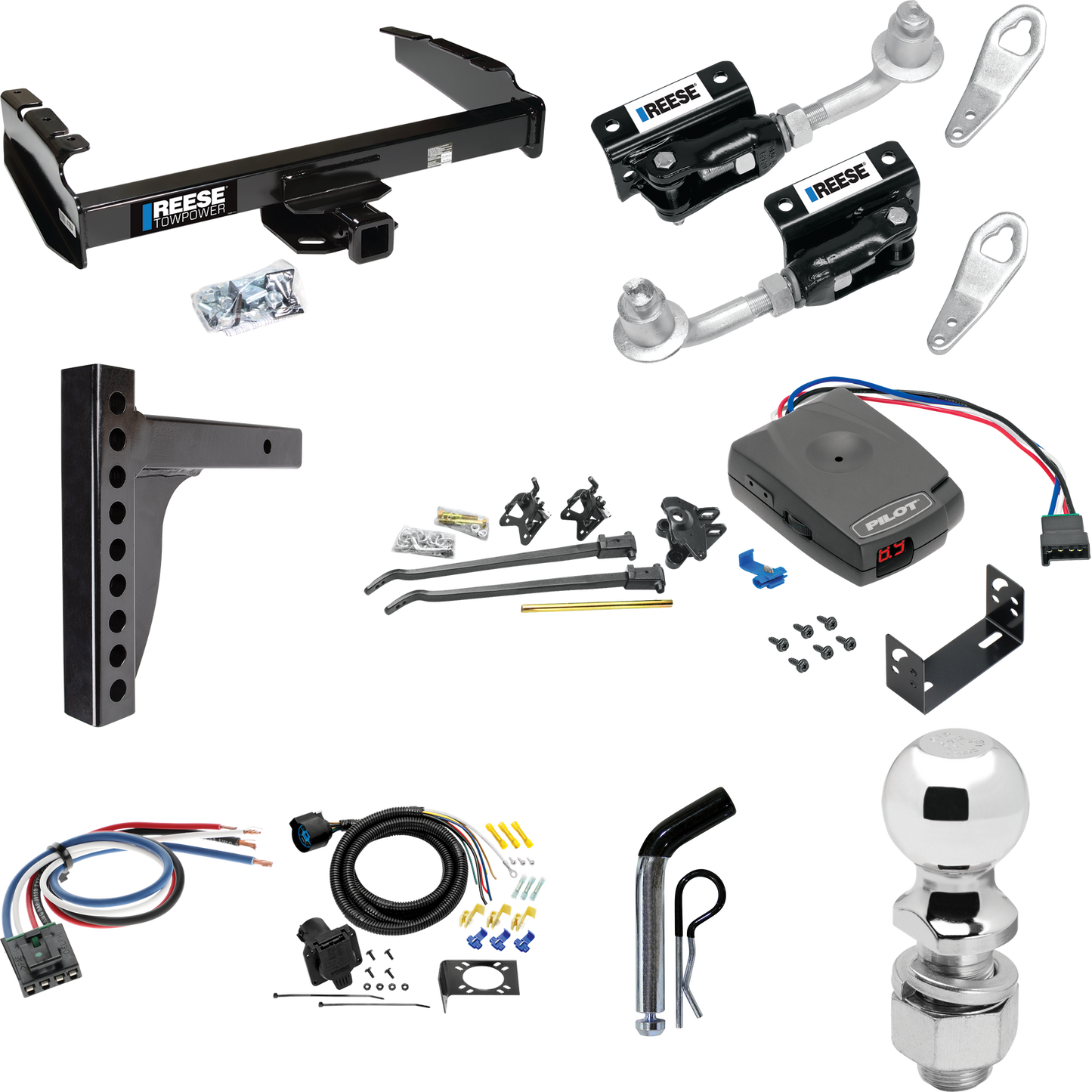 Fits 1980-1986 Ford F-150 Trailer Hitch Tow PKG w/ 12K Trunnion Bar Weight Distribution Hitch + Pin/Clip + Dual Cam Sway Control + 2-5/16" Ball + Pro Series Pilot Brake Control + Generic BC Wiring Adapter + 7-Way RV Wiring (Excludes: w/Custom Fascia