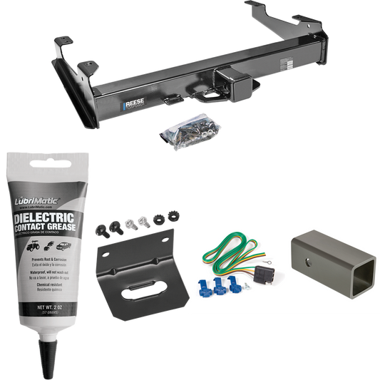 Se adapta al paquete de remolque con enganche para remolque GMC Sierra 3500 2003-2007 con arnés de cableado plano de 4 + adaptador de 2-1/2" a 2" de 6" de longitud + soporte de cableado + grasa eléctrica (para modelos (clásicos)) de Reese Towpower