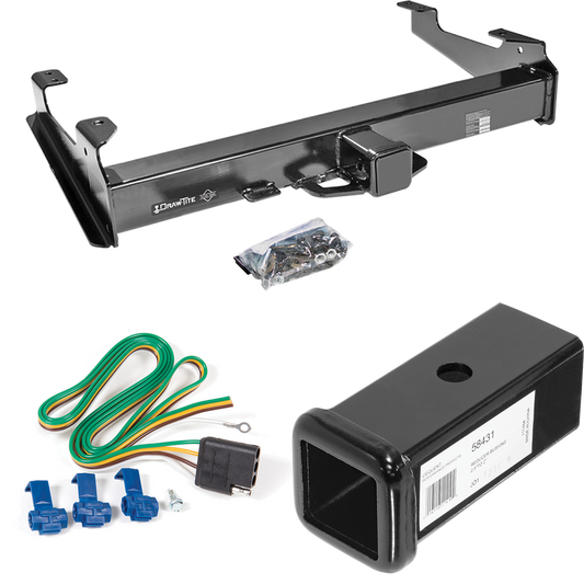 Fits 2001-2002 Chevrolet Silverado 2500 HD Trailer Hitch Tow PKG w/ 4-Flat Wiring Harness + 2-1/2" to 2" Adapter 7" Length (For 8 ft. Bed Models) By Draw-Tite