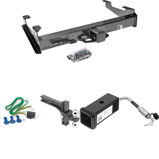 Fits 2001-2002 Chevrolet Silverado 2500 HD Trailer Hitch Tow PKG w/ 4-Flat Wiring Harness + 2-1/2" to 2" Adapter 7" Length + Adjustable Drop Rise Dual Ball Ball Mount 2" & 2-5/16" Trailer Balls + Hitch Lock (For 8 ft. Bed Models) By Draw-Tite