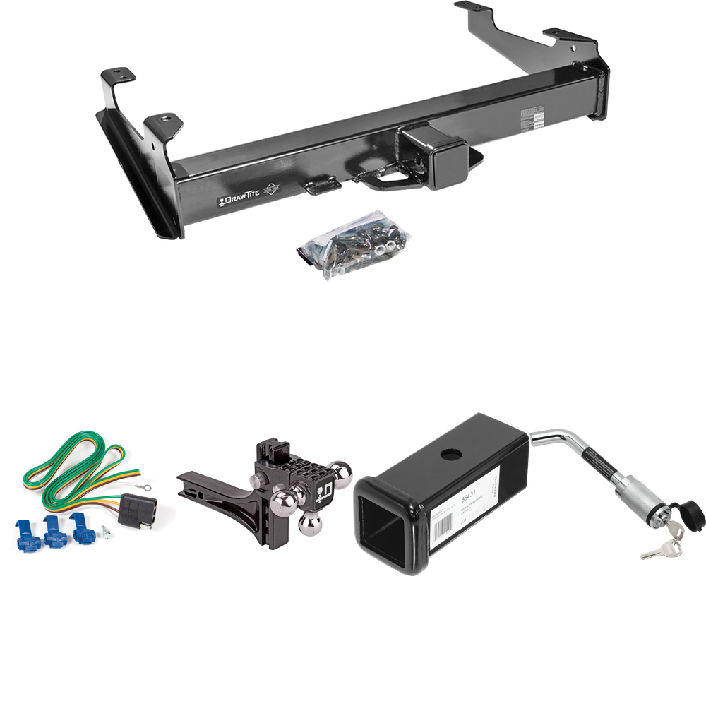 Fits 2007-2007 GMC Sierra 2500 HD Trailer Hitch Tow PKG w/ 4-Flat Wiring Harness + 2-1/2" to 2" Adapter 7" Length + Adjustable Drop Rise Triple Ball Ball Mount 1-7/8" & 2" & 2-5/16" Trailer Balls + Hitch Lock (For (Classic), 8 ft. Bed Models) By Draw