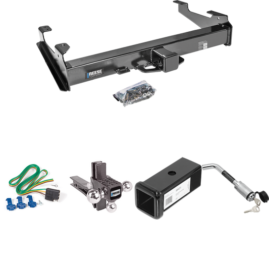 Fits 2007-2007 GMC Sierra 2500 HD Trailer Hitch Tow PKG w/ 4-Flat Wiring Harness + 2-1/2" to 2" Adapter 7" Length + Adjustable Drop Rise Triple Ball Ball Mount 1-7/8" & 2" & 2-5/16" Trailer Balls + Hitch Lock (For (Classic), 8 ft. Bed Models) By Rees