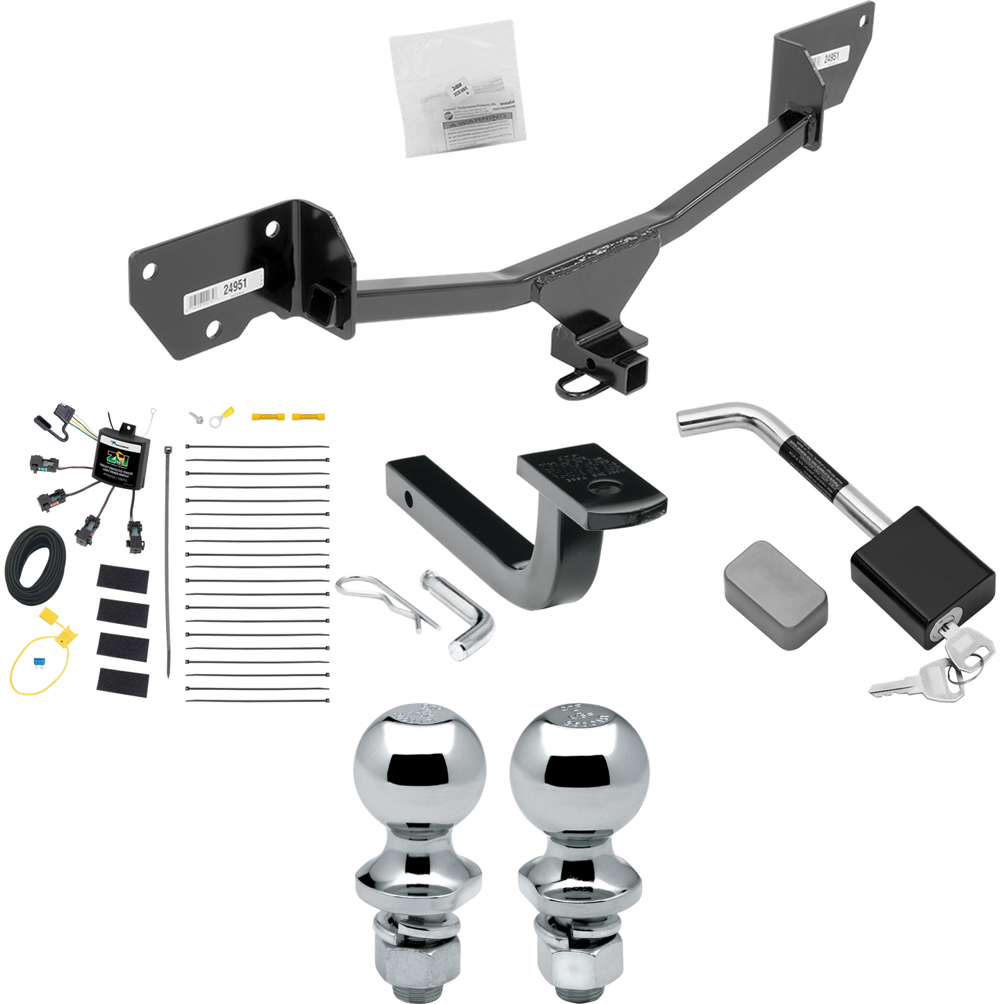 Se adapta al paquete de remolque con enganche de remolque Chevrolet Cruze 2017-2019 con arnés de cableado "sin empalme" de 4 contactos planos cero + barra de tracción + bola de 1-7/8" + 2" + bloqueo de enganche (para modelos Hatchback) de Draw-Tite