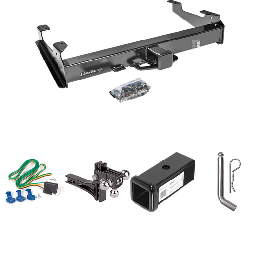 Fits 2001-2002 GMC Sierra 3500 Trailer Hitch Tow PKG w/ 4-Flat Wiring Harness + 2-1/2" to 2" Adapter 7" Length + Adjustable Drop Rise Triple Ball Ball Mount 1-7/8" & 2" & 2-5/16" Trailer Balls + Pin/Clip By Draw-Tite