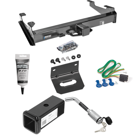 Fits 2003-2007 GMC Sierra 3500 Trailer Hitch Tow PKG w/ 4-Flat Wiring Harness + 2-1/2" to 2" Adapter 7" Length + Hitch Lock + Wiring Bracket + Electric Grease (For (Classic) Models) By Reese Towpower