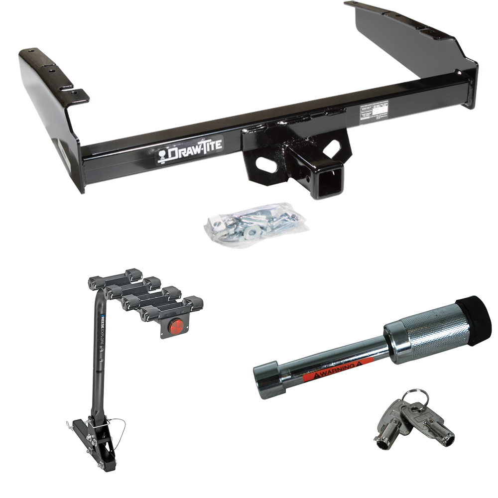 Fits 1980-1986 Ford F-350 Trailer Hitch Tow PKG w/ 4 Bike Carrier Rack + Hitch Lock (Excludes: w/Custom Fascia Models) By Draw-Tite