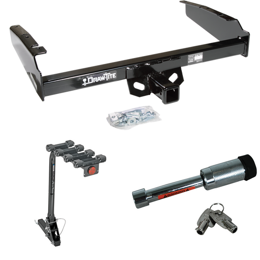 Fits 1980-1986 Ford F-350 Trailer Hitch Tow PKG w/ 4 Bike Carrier Rack + Hitch Lock (Excludes: w/Custom Fascia Models) By Draw-Tite