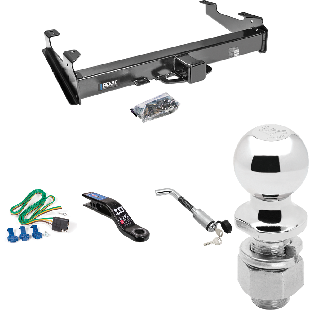 Fits 2001-2002 Chevrolet Silverado 2500 HD Trailer Hitch Tow PKG w/ 4-Flat Wiring Harness + Ball Mount w/ 3" Drop + Hitch Lock + 2-5/16" Ball (For 8 ft. Bed Models) By Reese Towpower
