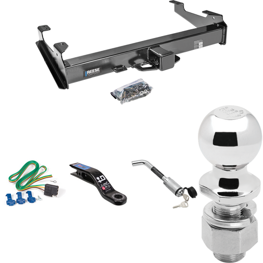 Fits 2001-2002 Chevrolet Silverado 2500 HD Trailer Hitch Tow PKG w/ 4-Flat Wiring Harness + Ball Mount w/ 3" Drop + Hitch Lock + 2-5/16" Ball (For 8 ft. Bed Models) By Reese Towpower