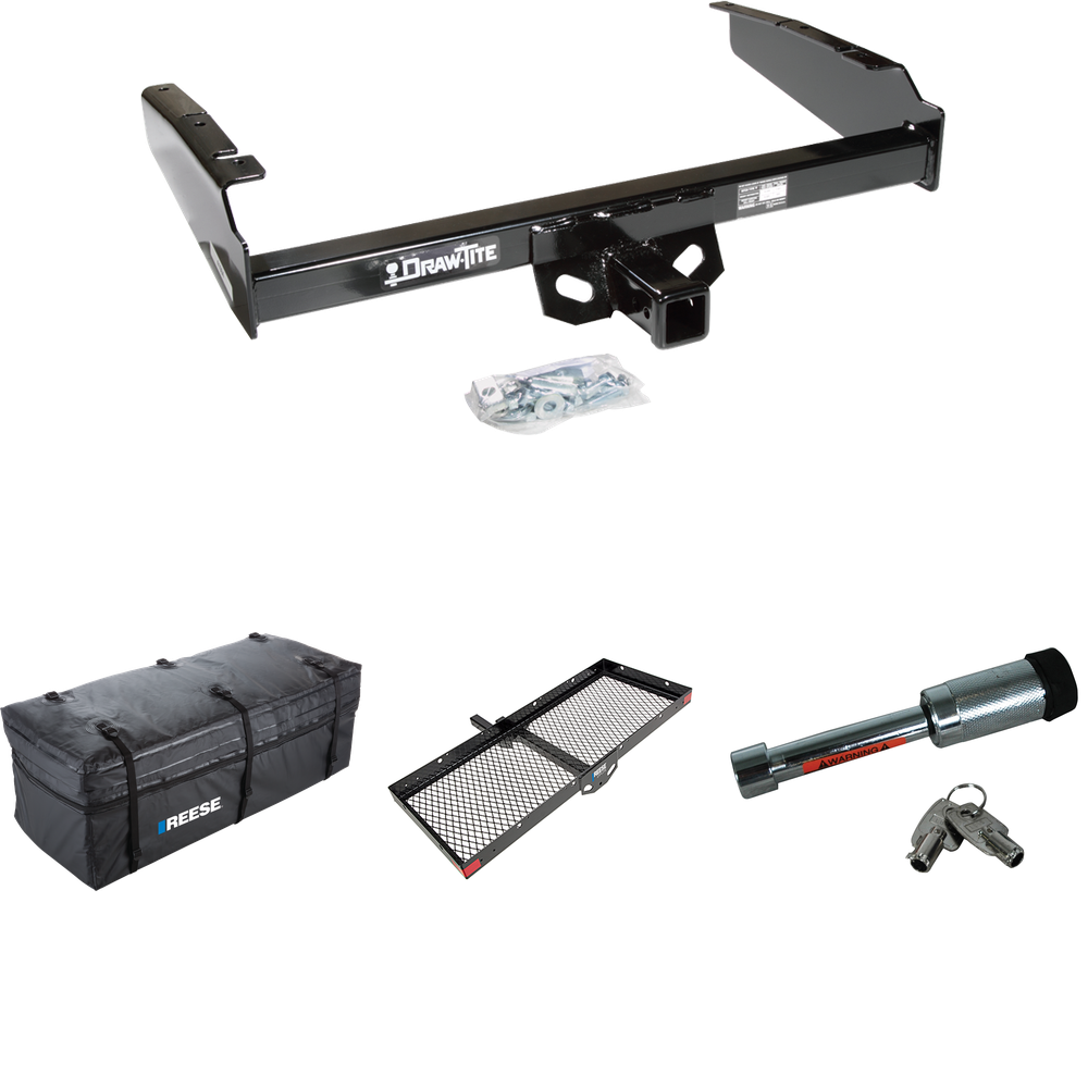 Fits 1987-1996 Ford F-350 Trailer Hitch Tow PKG w/ 48" x 20" Cargo Carrier + Cargo Bag + Hitch Lock By Draw-Tite