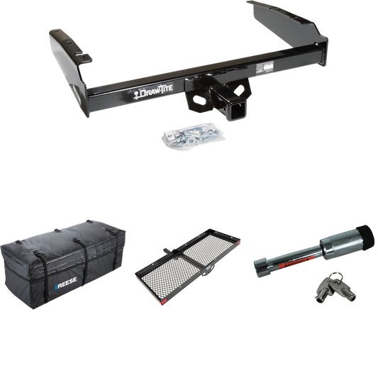 Fits 1987-1996 Ford F-350 Trailer Hitch Tow PKG w/ 48" x 20" Cargo Carrier + Cargo Bag + Hitch Lock By Draw-Tite