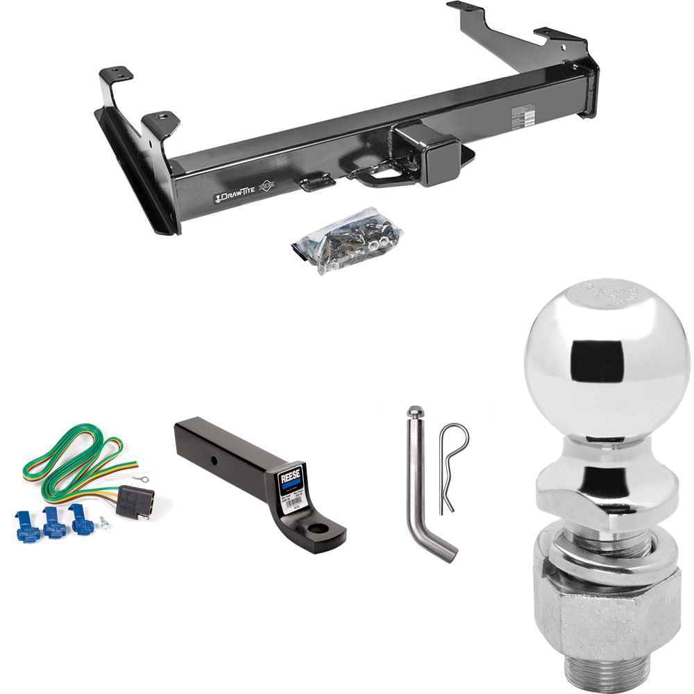 Fits 2001-2002 GMC Sierra 3500 Trailer Hitch Tow PKG w/ 4-Flat Wiring Harness + Ball Mount w/ 3" Drop + Pin/Clip + 2-5/16" Ball By Draw-Tite