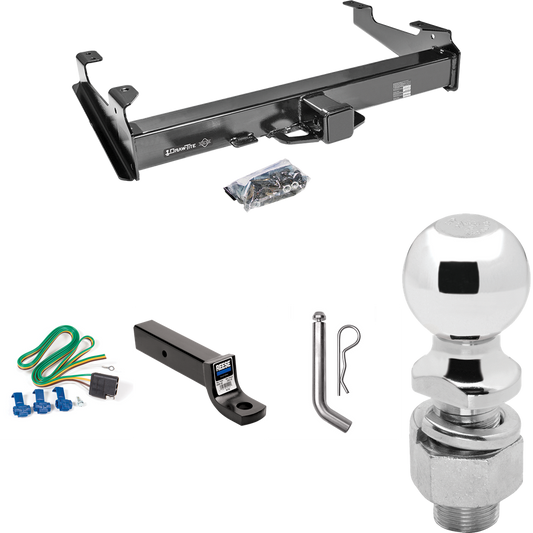 Fits 2001-2002 GMC Sierra 3500 Trailer Hitch Tow PKG w/ 4-Flat Wiring Harness + Ball Mount w/ 3" Drop + Pin/Clip + 2-5/16" Ball By Draw-Tite