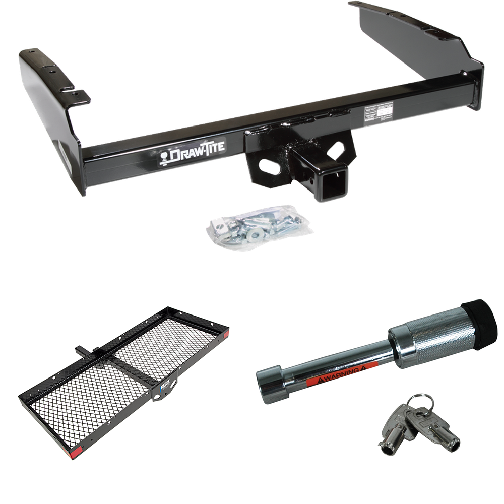 Fits 1987-1996 Ford F-150 Trailer Hitch Tow PKG w/ 48" x 20" Cargo Carrier + Hitch Lock By Draw-Tite