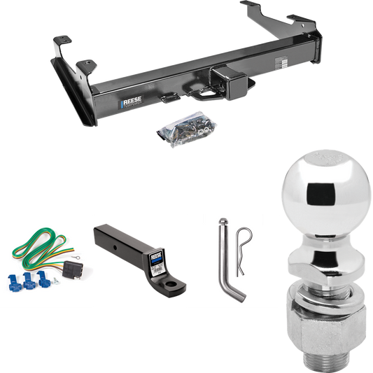 Fits 2001-2002 Chevrolet Silverado 2500 HD Trailer Hitch Tow PKG w/ 4-Flat Wiring Harness + Ball Mount w/ 3" Drop + Pin/Clip + 2-5/16" Ball (For 8 ft. Bed Models) By Reese Towpower