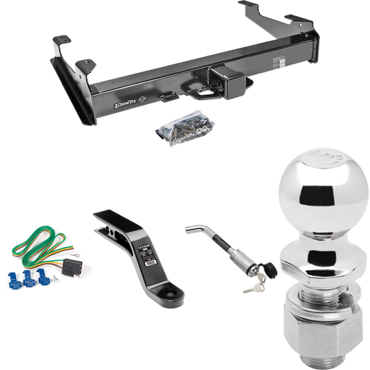 Fits 2001-2002 GMC Sierra 3500 Trailer Hitch Tow PKG w/ 4-Flat Wiring Harness + Ball Mount w/ 5" Drop + Hitch Lock + 2-5/16" Ball By Draw-Tite