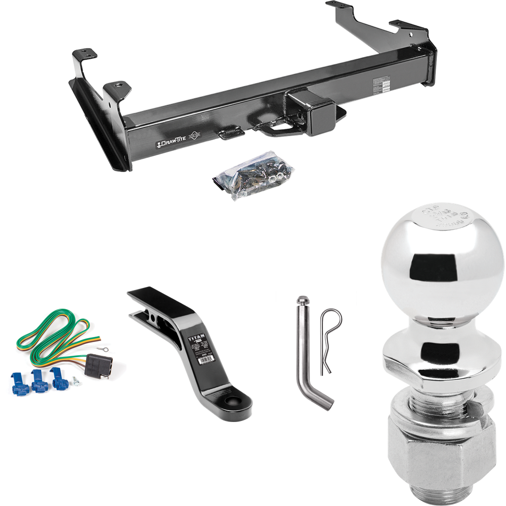 Fits 2001-2002 Chevrolet Silverado 3500 Trailer Hitch Tow PKG w/ 4-Flat Wiring Harness + Ball Mount w/ 5" Drop + Pin/Clip + 2-5/16" Ball By Draw-Tite