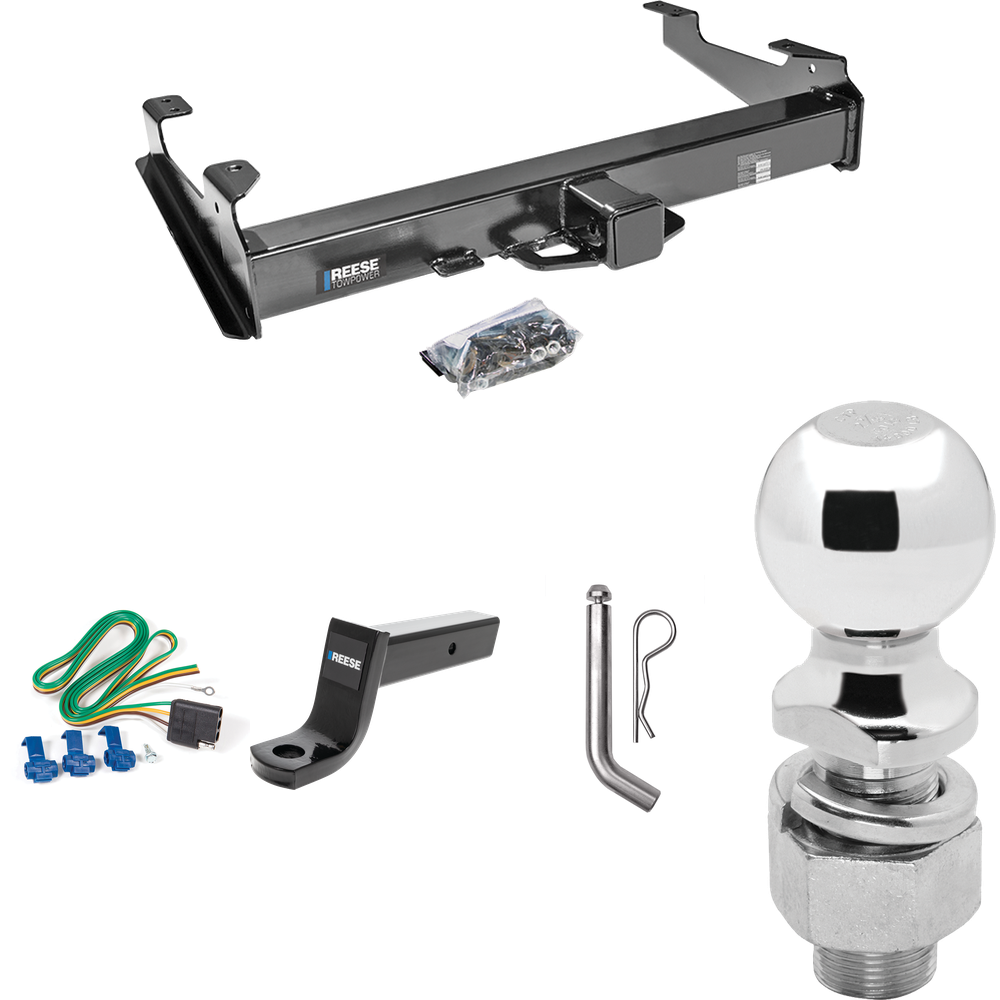 Fits 2001-2002 Chevrolet Silverado 2500 HD Trailer Hitch Tow PKG w/ 4-Flat Wiring Harness + Ball Mount w/ 5" Drop + Pin/Clip + 2-5/16" Ball (For 8 ft. Bed Models) By Reese Towpower
