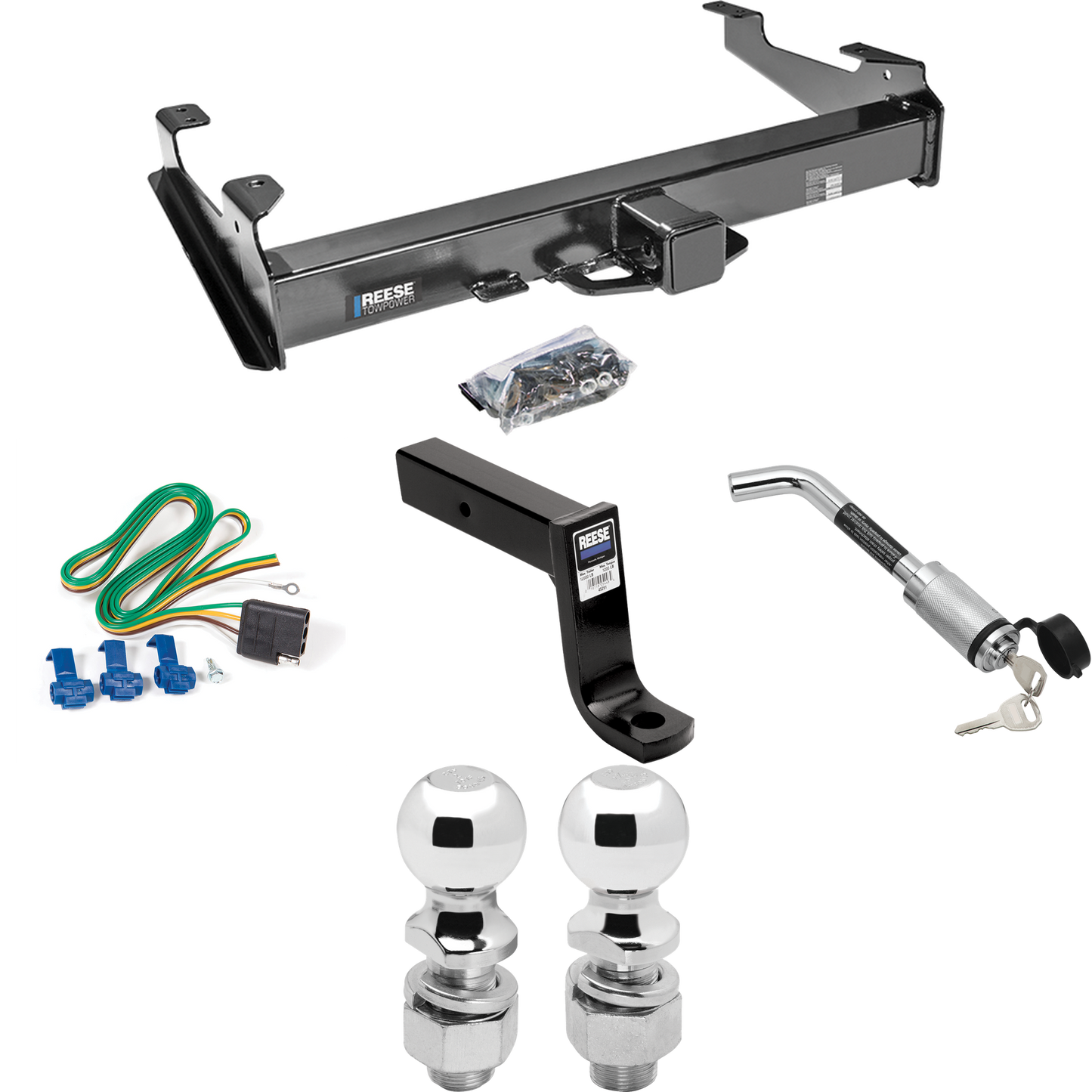 Fits 2003-2006 Chevrolet Silverado 3500 Trailer Hitch Tow PKG w/ 4-Flat Wiring Harness + Ball Mount w/ 7-3/4" Drop + Hitch Lock + 2" Ball + 2-5/16" Ball (For (Classic) Models) By Reese Towpower