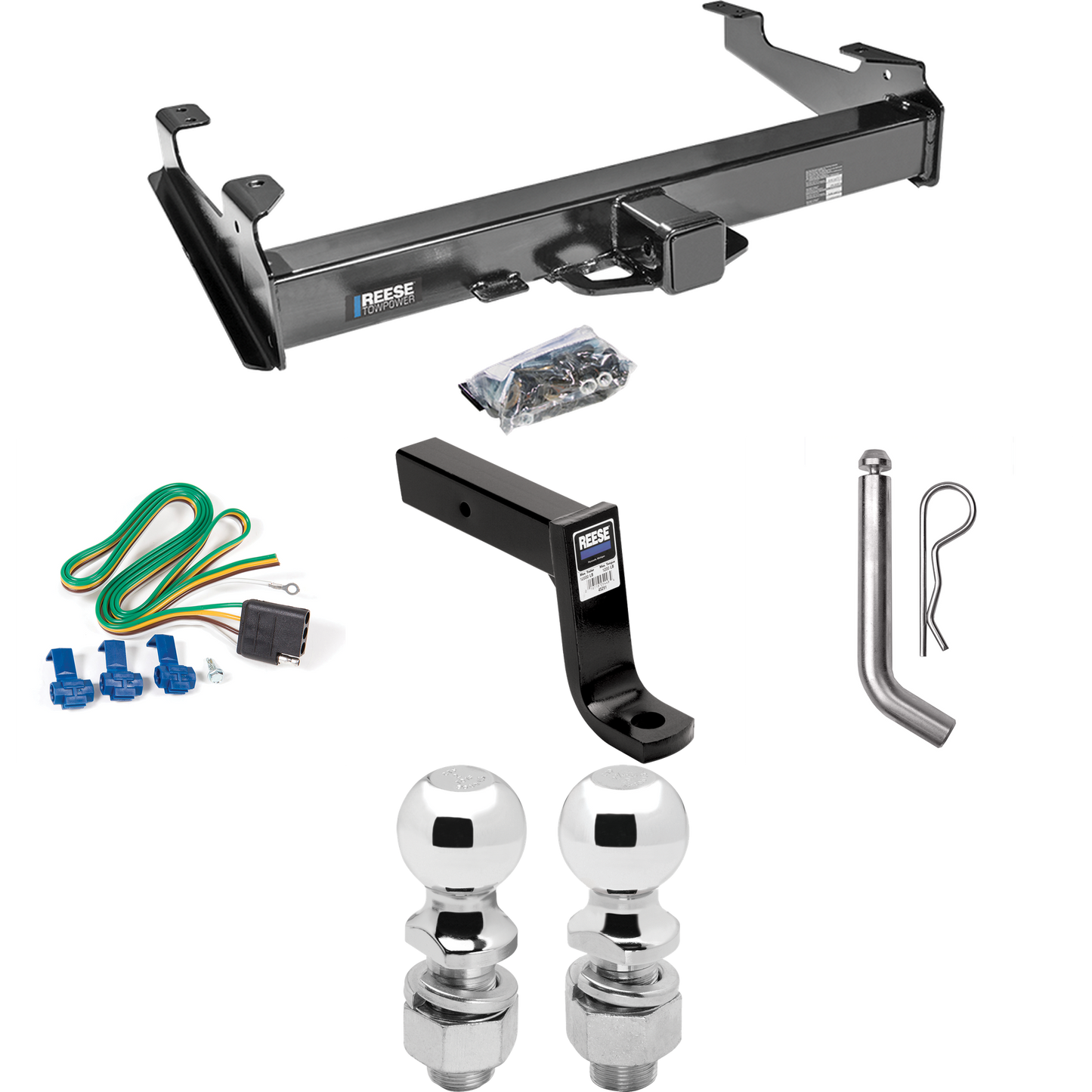 Fits 2007-2007 GMC Sierra 2500 HD Trailer Hitch Tow PKG w/ 4-Flat Wiring Harness + Ball Mount w/ 7-3/4" Drop + Pin/Clip + 2" Ball + 2-5/16" Ball (For (Classic), 8 ft. Bed Models) By Reese Towpower