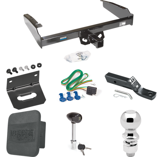 Fits 1980-1983 Ford F-100 Trailer Hitch Tow PKG w/ 4-Flat Wiring + Ball Mount w/ 2" Drop + 2-5/16" Ball + Wiring Bracket + Hitch Lock + Hitch Cover (Excludes: w/Custom Fascia Models) By Reese Towpower