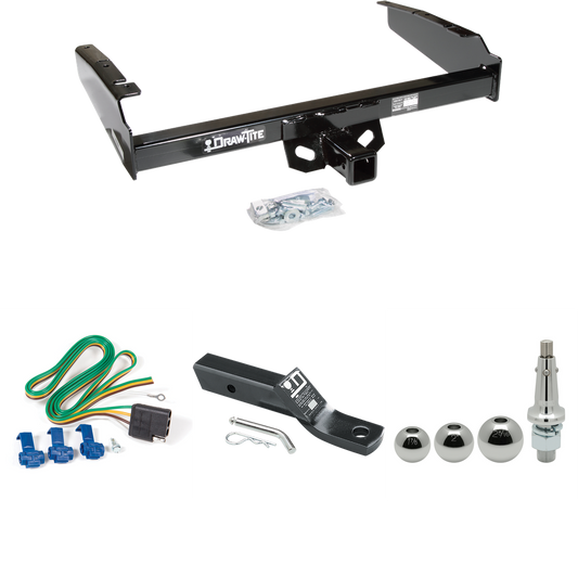 Fits 1980-1986 Ford F-350 Trailer Hitch Tow PKG w/ 4-Flat Wiring + Ball Mount w/ 2" Drop + Interchangeable Ball 1-7/8" & 2" & 2-5/16" (Excludes: w/Custom Fascia Models) By Draw-Tite