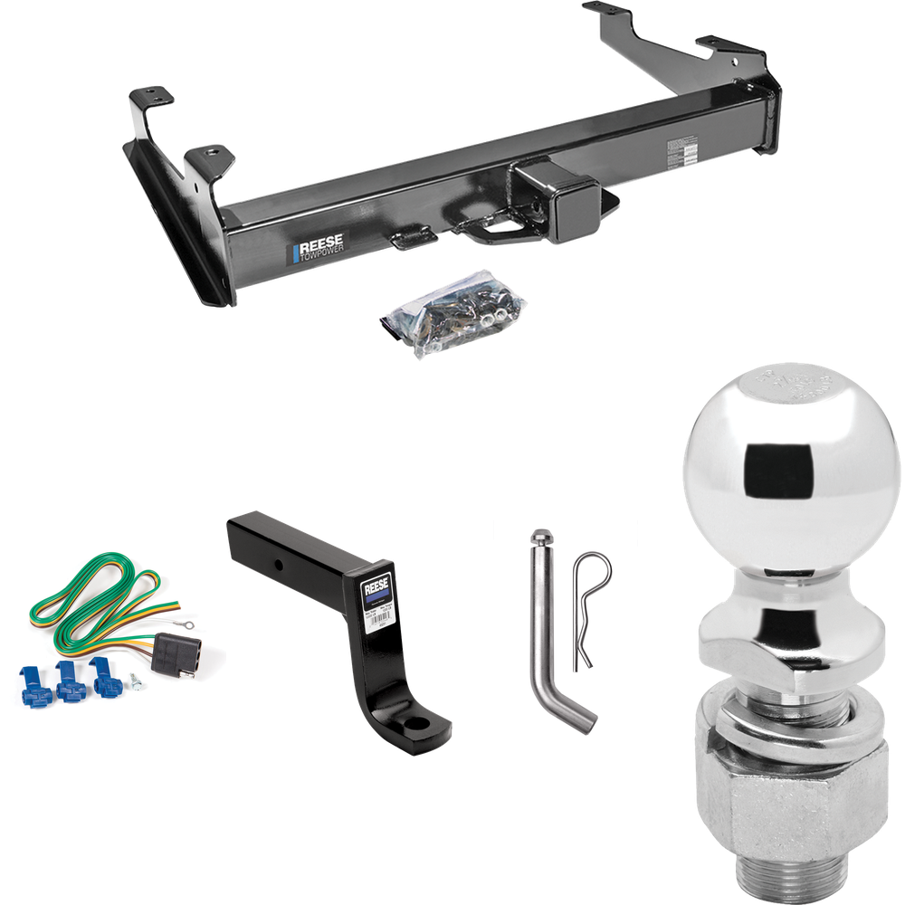 Fits 2003-2007 GMC Sierra 3500 Trailer Hitch Tow PKG w/ 4-Flat Wiring Harness + Ball Mount w/ 7-3/4" Drop + Pin/Clip + 2-5/16" Ball (For (Classic) Models) By Reese Towpower