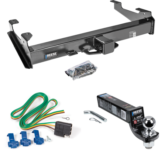 Fits 2003-2007 GMC Sierra 3500 Trailer Hitch Tow PKG w/ 4-Flat Wiring Harness + Interlock Ball Mount Starter Kit 3" Drop w/ 2" Ball (For (Classic) Models) By Reese Towpower