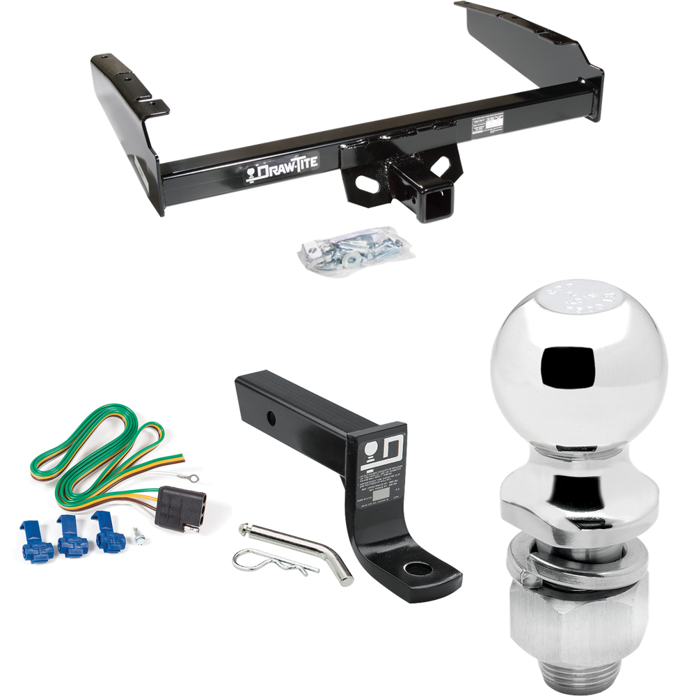 Fits 1980-1986 Ford F-150 Trailer Hitch Tow PKG w/ 4-Flat Wiring + Ball Mount w/ 4" Drop + 2" Ball (Excludes: w/Custom Fascia Models) By Draw-Tite