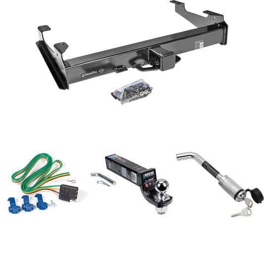 Fits 2001-2002 GMC Sierra 3500 Trailer Hitch Tow PKG w/ 4-Flat Wiring Harness + Interlock Ball Mount Starter Kit 3" Drop w/ 2" Ball + Hitch Lock By Draw-Tite