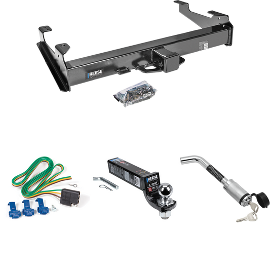 Fits 2001-2002 Chevrolet Silverado 2500 HD Trailer Hitch Tow PKG w/ 4-Flat Wiring Harness + Interlock Ball Mount Starter Kit 3" Drop w/ 2" Ball + Hitch Lock (For 8 ft. Bed Models) By Reese Towpower