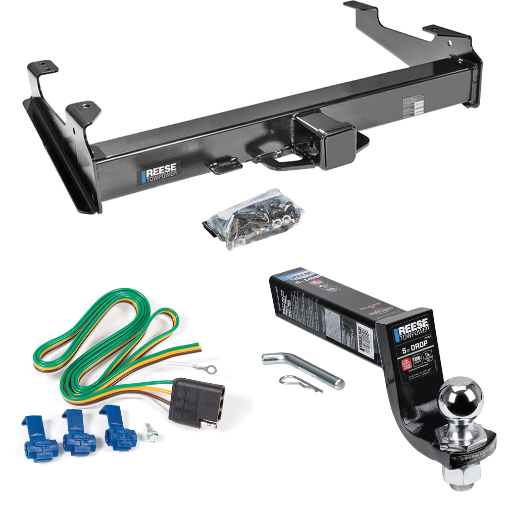 Fits 2003-2007 Chevrolet Silverado 2500 HD Trailer Hitch Tow PKG w/ 4-Flat Wiring Harness + Interlock Ball Mount Starter Kit 5" Drop w/ 2" Ball (For (Classic), 8 ft. Bed Models) By Reese Towpower