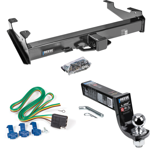 Fits 2003-2007 Chevrolet Silverado 2500 HD Trailer Hitch Tow PKG w/ 4-Flat Wiring Harness + Interlock Ball Mount Starter Kit 5" Drop w/ 2" Ball (For (Classic), 8 ft. Bed Models) By Reese Towpower