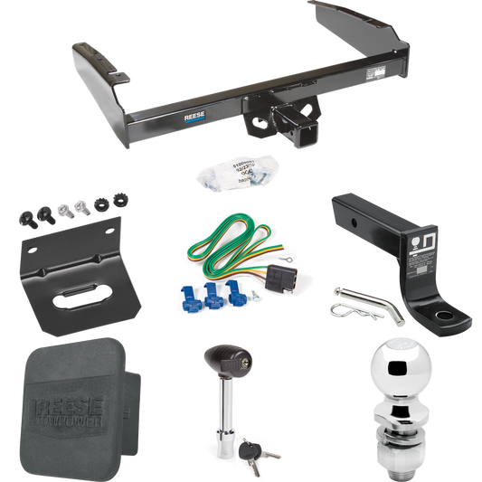 Fits 1980-1986 Ford F-350 Trailer Hitch Tow PKG w/ 4-Flat Wiring + Ball Mount w/ 4" Drop + 2" Ball + Wiring Bracket + Hitch Lock + Hitch Cover (Excludes: w/Custom Fascia Models) By Reese Towpower