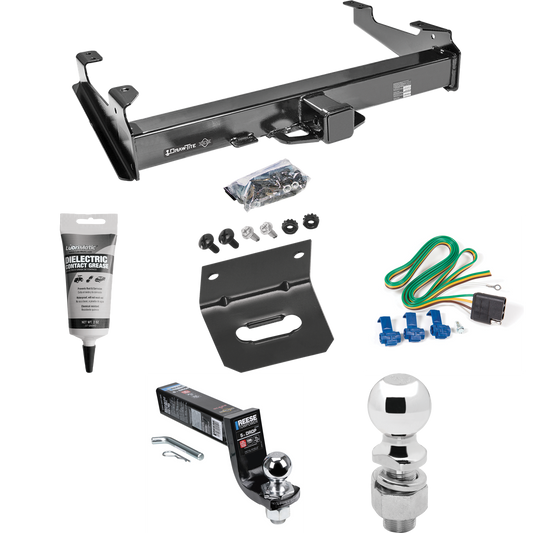 Fits 2001-2002 Chevrolet Silverado 3500 Trailer Hitch Tow PKG w/ 4-Flat Wiring Harness + Interlock Ball Mount Starter Kit 5" Drop w/ 2" Ball + 2-5/16" Ball + Wiring Bracket + Electric Grease By Draw-Tite