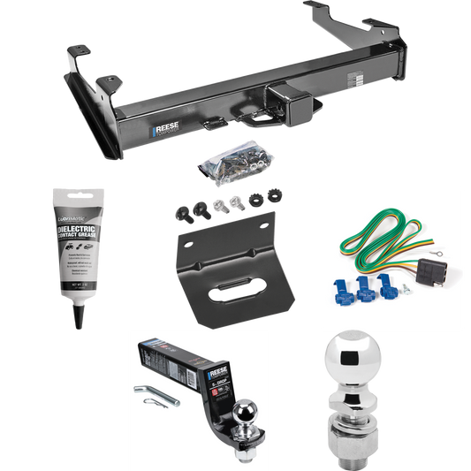 Fits 2001-2002 Chevrolet Silverado 2500 HD Trailer Hitch Tow PKG w/ 4-Flat Wiring Harness + Interlock Ball Mount Starter Kit 5" Drop w/ 2" Ball + 2-5/16" Ball + Wiring Bracket + Electric Grease (For 8 ft. Bed Models) By Reese Towpower