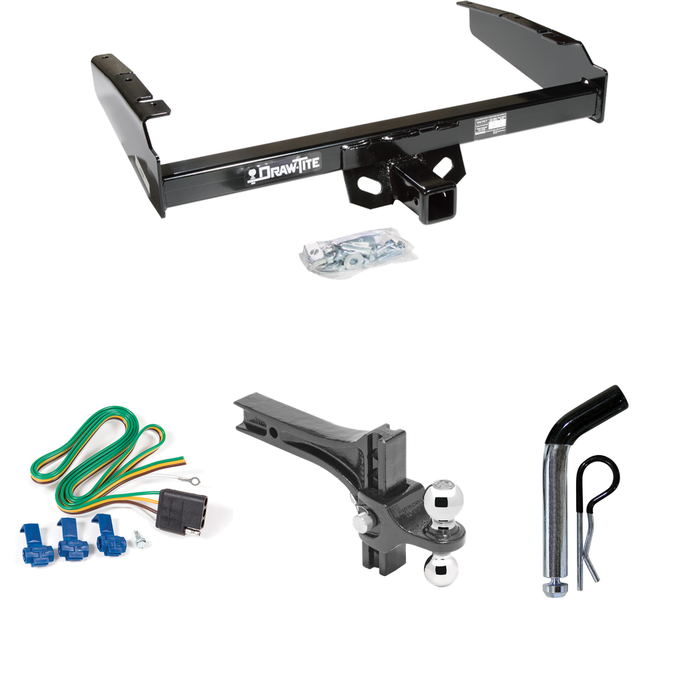 Fits 1980-1983 Ford F-100 Trailer Hitch Tow PKG w/ 4-Flat Wiring + Dual Adjustable Drop Rise Ball Ball Mount 2" & 2-5/16" Trailer Balls + Pin/Clip (Excludes: w/Custom Fascia Models) By Draw-Tite