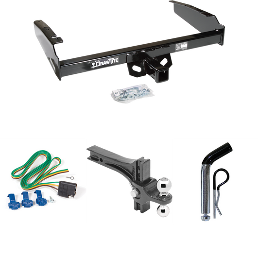 Fits 1980-1983 Ford F-100 Trailer Hitch Tow PKG w/ 4-Flat Wiring + Dual Adjustable Drop Rise Ball Ball Mount 2" & 2-5/16" Trailer Balls + Pin/Clip (Excludes: w/Custom Fascia Models) By Draw-Tite