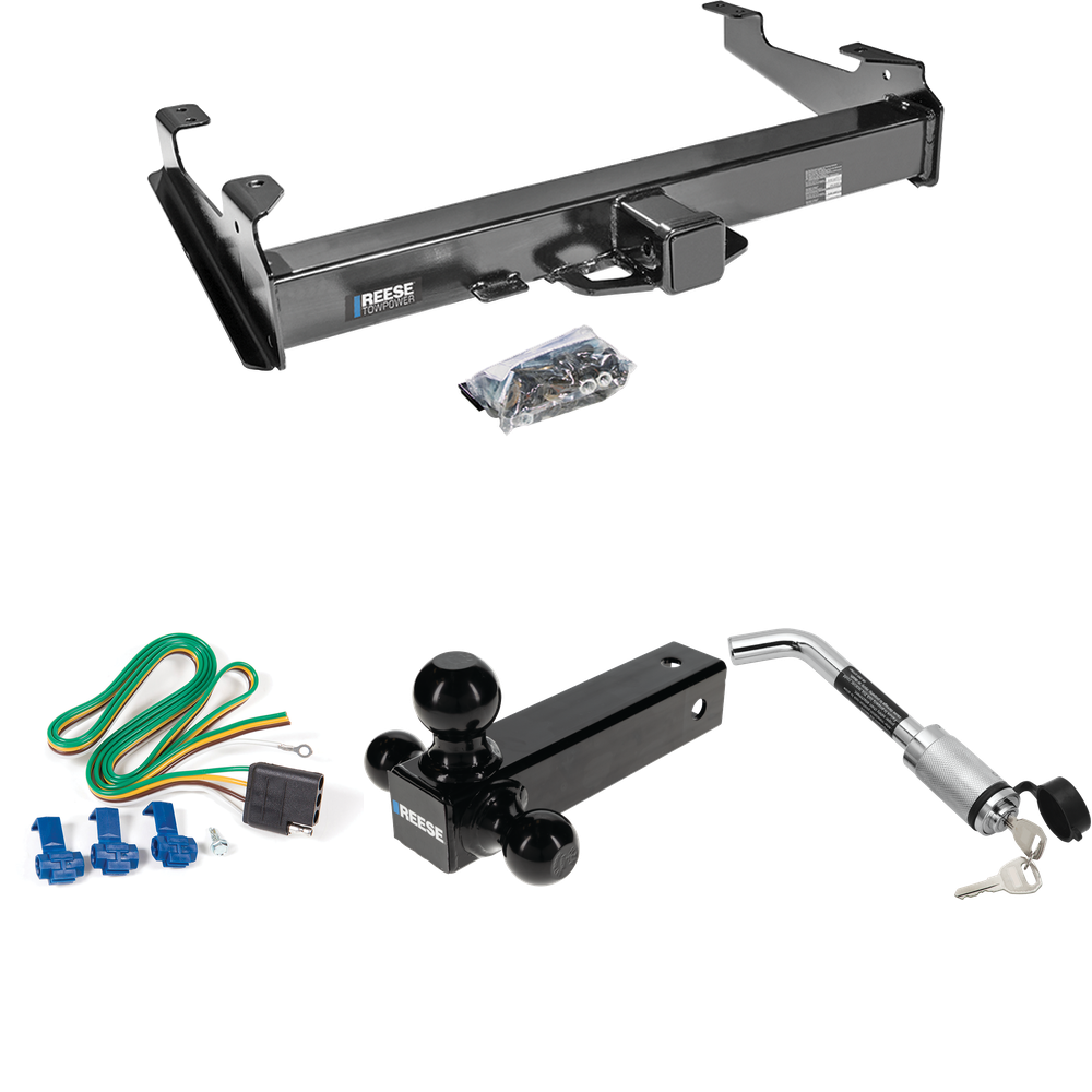 Fits 2007-2007 GMC Sierra 2500 HD Trailer Hitch Tow PKG w/ 4-Flat Wiring Harness + Triple Ball Ball Mount 1-7/8" & 2" & 2-5/16" Trailer Balls + Hitch Lock (For (Classic), 8 ft. Bed Models) By Reese Towpower