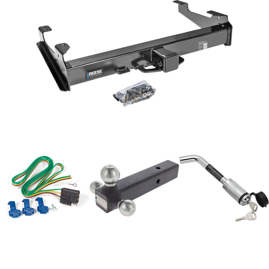 Fits 2001-2002 Chevrolet Silverado 3500 Trailer Hitch Tow PKG w/ 4-Flat Wiring Harness + Triple Ball Ball Mount 1-7/8" & 2" & 2-5/16" Trailer Balls + Hitch Lock By Reese Towpower