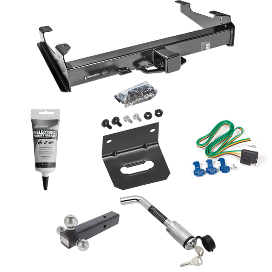 Fits 2001-2002 GMC Sierra 3500 Trailer Hitch Tow PKG w/ 4-Flat Wiring Harness + Triple Ball Ball Mount 1-7/8" & 2" & 2-5/16" Trailer Balls + Hitch Lock + Wiring Bracket + Electric Grease By Draw-Tite