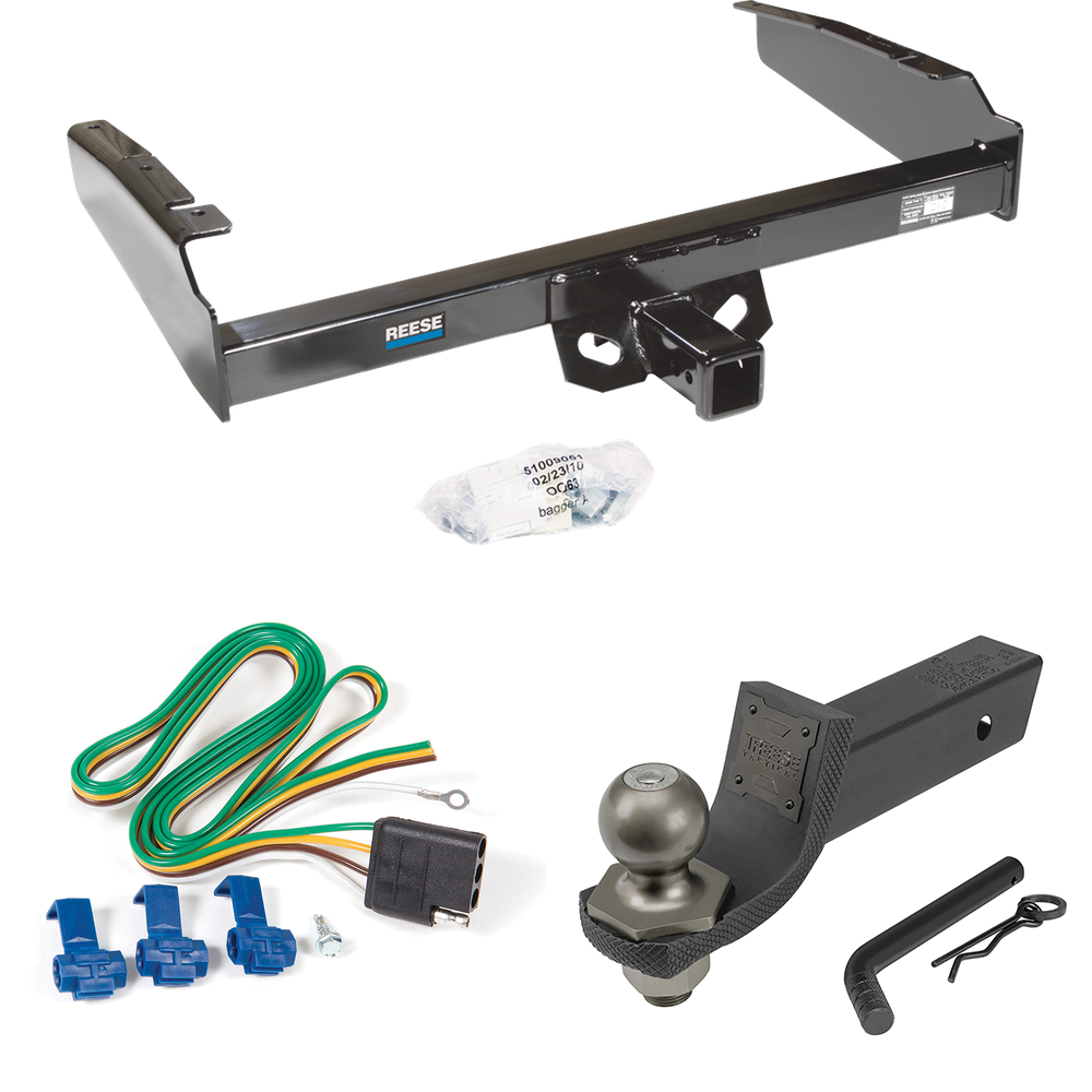 Fits 1980-1983 Ford F-100 Trailer Hitch Tow PKG w/ 4-Flat Wiring + Interlock Tactical Starter Kit w/ 2" Drop & 2" Ball (Excludes: w/Custom Fascia Models) By Reese Towpower