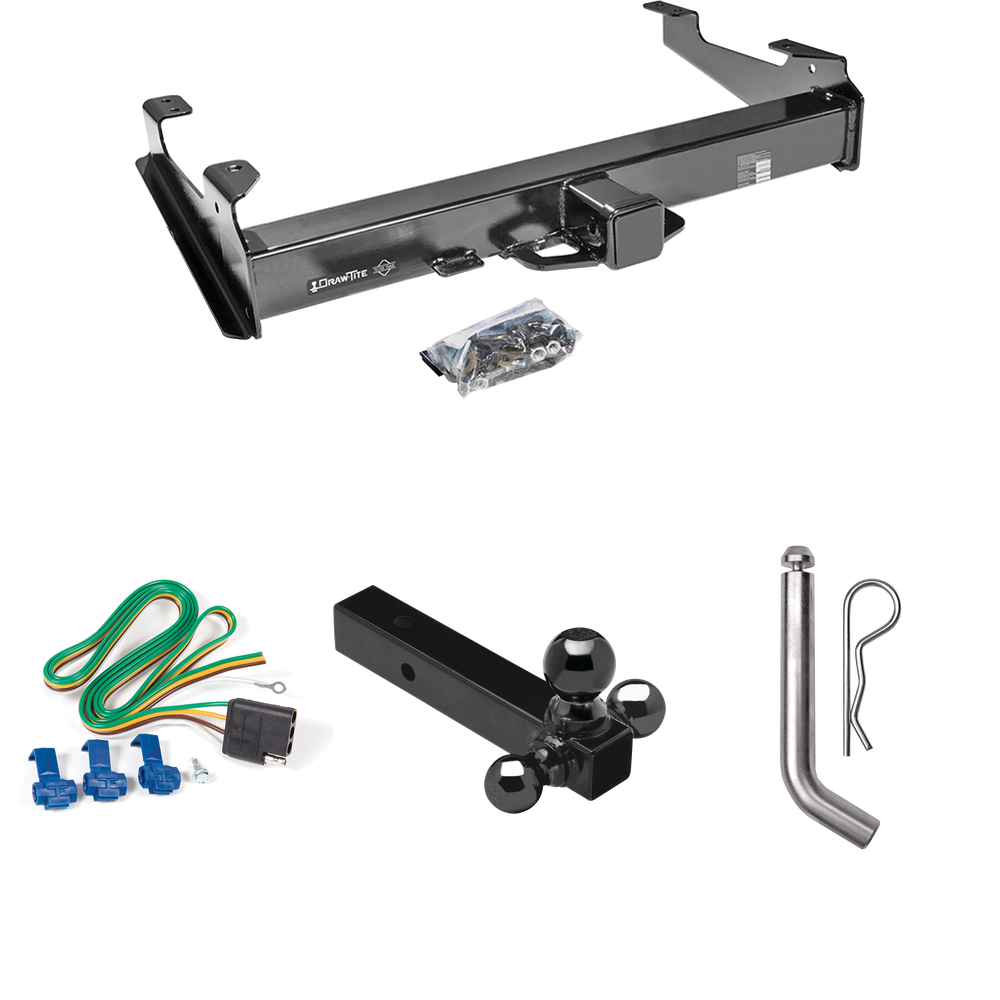 Fits 2001-2002 Chevrolet Silverado 3500 Trailer Hitch Tow PKG w/ 4-Flat Wiring Harness + Triple Ball Ball Mount 1-7/8" & 2" & 2-5/16" Trailer Balls + Pin/Clip By Draw-Tite