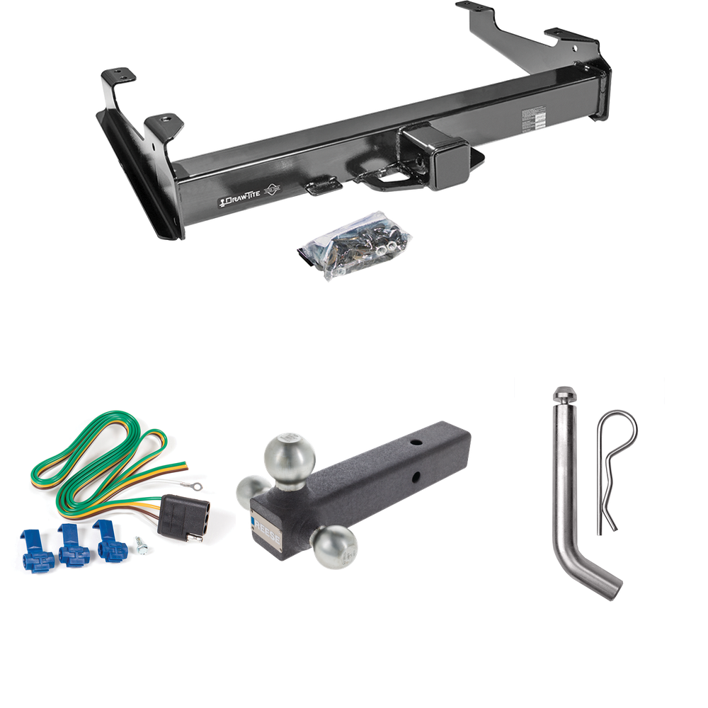 Se adapta al paquete de enganche de remolque GMC Sierra 3500 2001-2002 con arnés de cableado de 4 planos + soporte de bola triple de bolas de remolque de 1-7/8" y 2" y 2-5/16" + pasador/clip de Draw-Tite