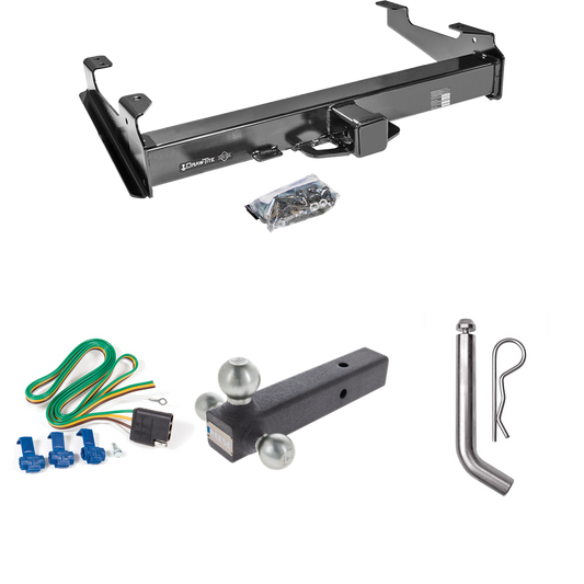 Fits 2001-2002 GMC Sierra 3500 Trailer Hitch Tow PKG w/ 4-Flat Wiring Harness + Triple Ball Ball Mount 1-7/8" & 2" & 2-5/16" Trailer Balls + Pin/Clip By Draw-Tite