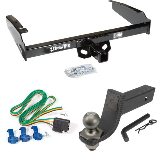 Fits 1980-1986 Ford F-250 Trailer Hitch Tow PKG w/ 4-Flat Wiring + Interlock Tactical Starter Kit w/ 3-1/4" Drop & 2" Ball (Excludes: w/Custom Fascia Models) By Draw-Tite