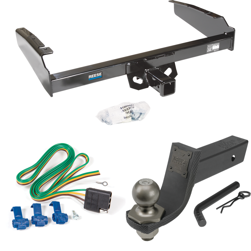 Fits 1980-1986 Ford F-150 Trailer Hitch Tow PKG w/ 4-Flat Wiring + Interlock Tactical Starter Kit w/ 3-1/4" Drop & 2" Ball (Excludes: w/Custom Fascia Models) By Reese Towpower