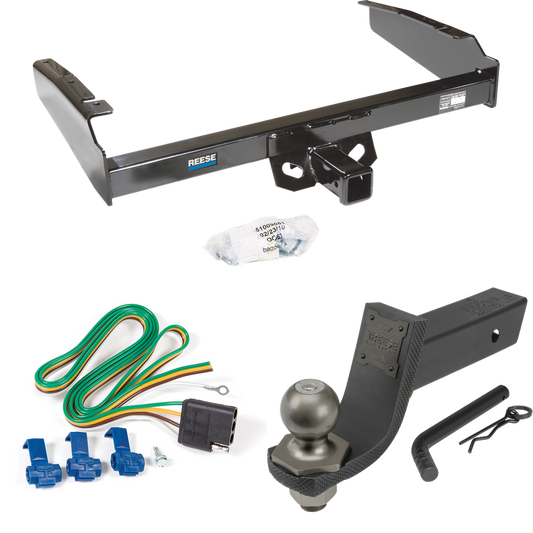 Fits 1980-1986 Ford F-150 Trailer Hitch Tow PKG w/ 4-Flat Wiring + Interlock Tactical Starter Kit w/ 3-1/4" Drop & 2" Ball (Excludes: w/Custom Fascia Models) By Reese Towpower